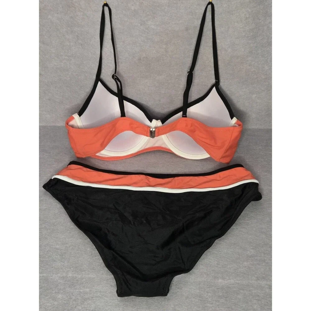 CUPSHE Colorblock Bikini Swim Set Sz XL Womens Coral Blk Green Padded Two Pc NWT